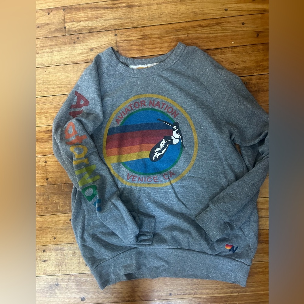 Aviator Nation Gray Sweatshirt with Multicolor Logo